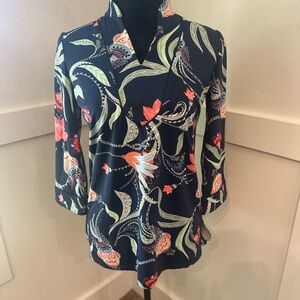 Charter Club Blue and Green Fitted‎ 3/4 Sleeve Blouse